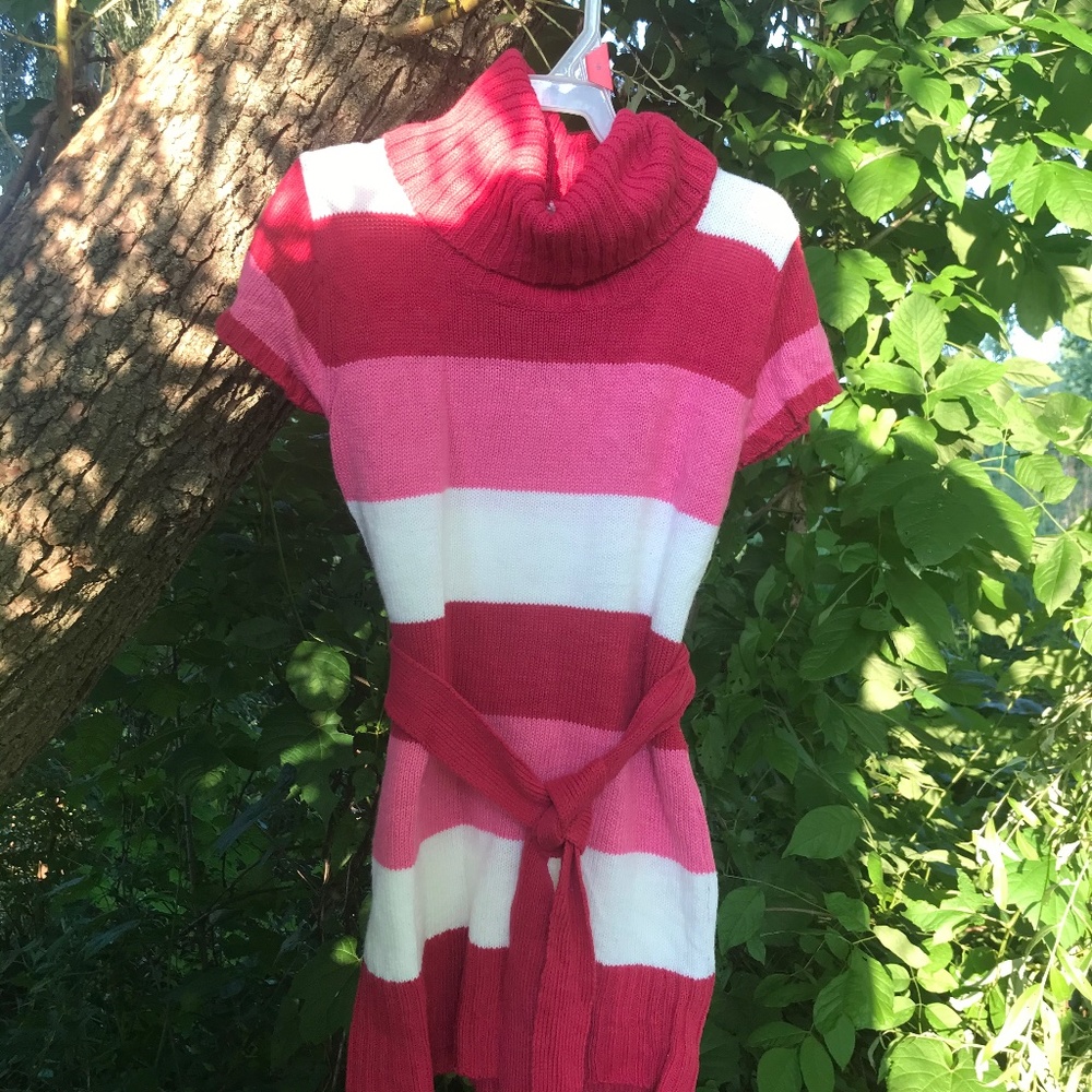 🍒Cute Striped Belted Turtle Neck Sweater Shirt Dress